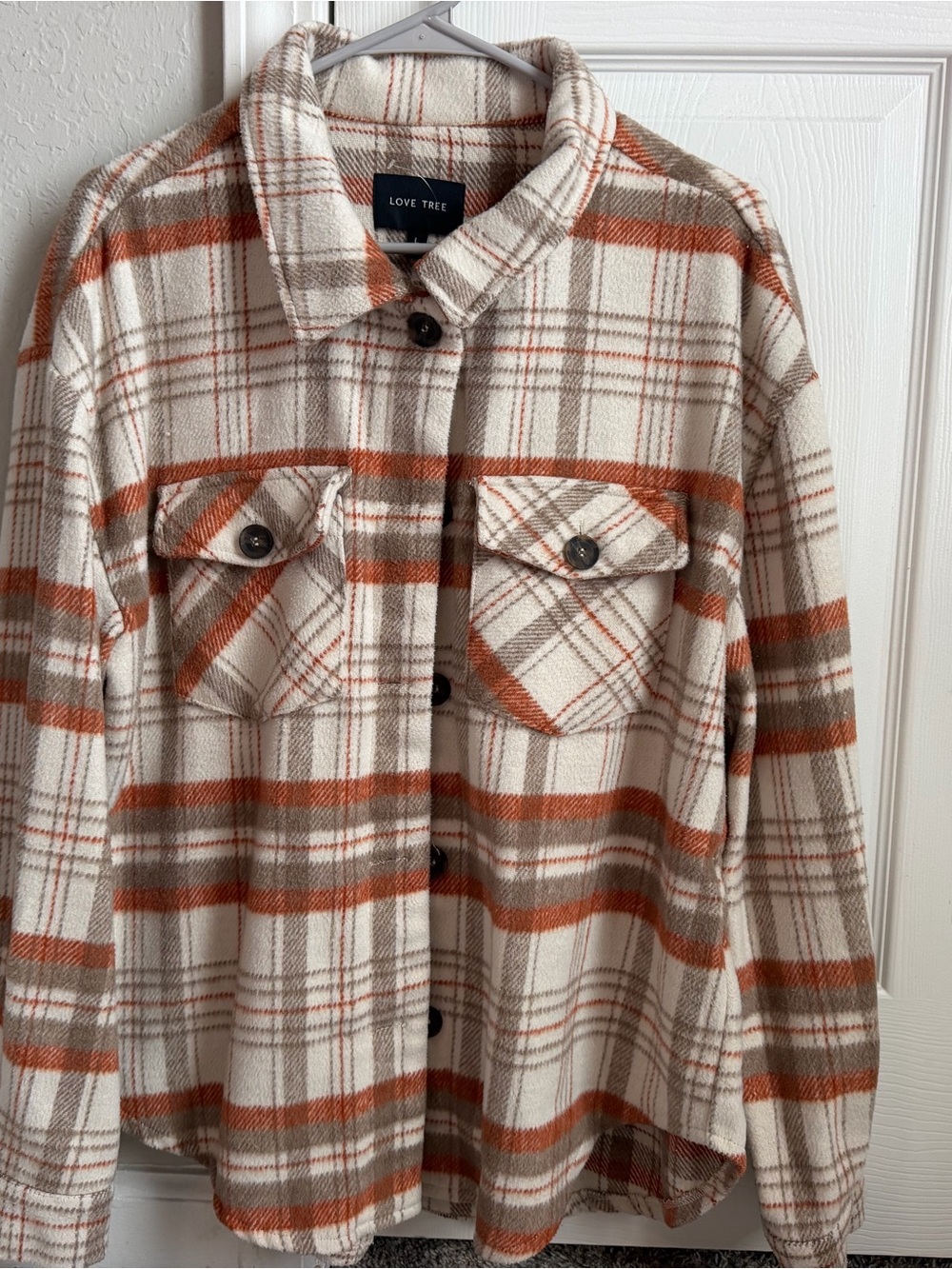 Love Tree Cream & Rust Plaid Utility Shacket